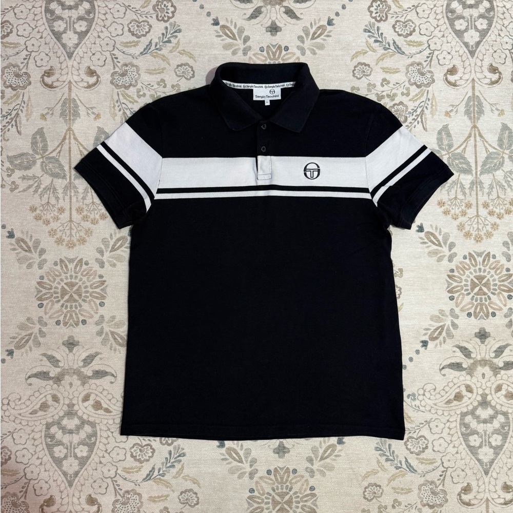 Sergio Tacchini Black and White Striped Polo